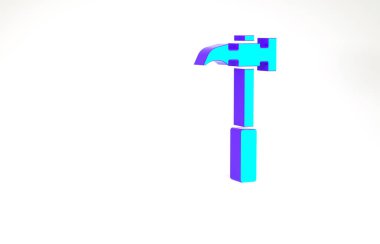 Turkuaz Pençe çekiç simgesi beyaz arka planda izole edildi. Marangoz çekici. Tamir için bir araç. Minimalizm kavramı. 3d illüstrasyon 3B canlandırma