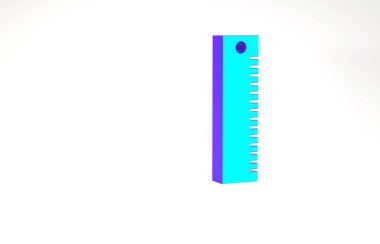 Turkuaz cetvel simgesi beyaz arkaplanda izole edildi. Düz sembol. Minimalizm kavramı. 3d illüstrasyon 3B canlandırma