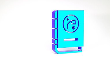 Astronomi simgesinin turkuaz kitabı beyaz arka planda izole edildi. Minimalizm kavramı. 3d illüstrasyon 3B canlandırma