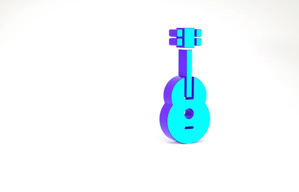 Icono de guitarra turquesa aislado sobre fondo blanco. Guitarra acústica. Instrumento musical de cuerda. Concepto minimalista. 3D ilustración 3D render — Foto de Stock