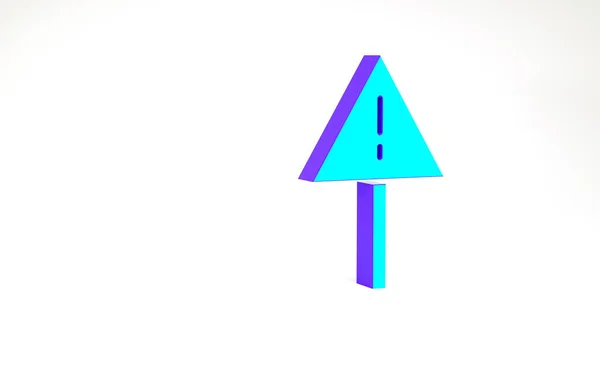 Turquoise Point d'exclamation en icône triangle isolé sur fond blanc. Panneau d'avertissement de danger, attention, attention, panneau d'avertissement de danger. Concept de minimalisme. Illustration 3D rendu 3D — Photo