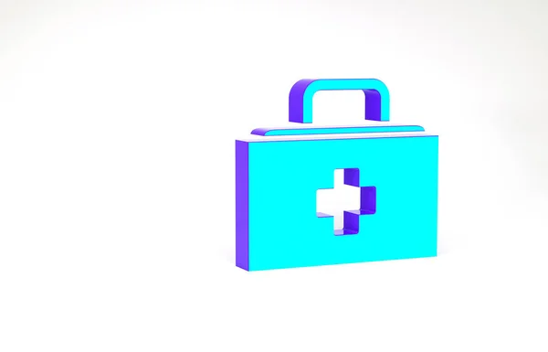 Icona del kit di pronto soccorso turchese isolata su sfondo bianco. Scatola medica con croce. Attrezzature mediche per l'emergenza. Concetto sanitario. Concetto minimalista. Illustrazione 3d rendering 3D — Foto Stock