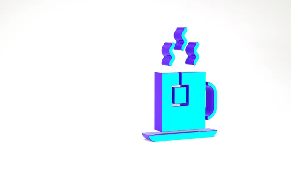 Türkiz csésze tea teafilteres ikon elszigetelt fehér alapon. Minimalizmus koncepció. 3d illusztráció 3D render — Stock Fotó