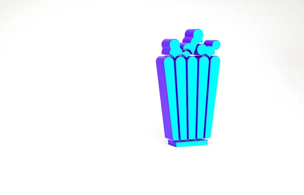 Turkoosi Popcorn pahvilaatikossa kuvake eristetty valkoisella pohjalla. Popcorn ämpäri laatikko. Minimalismin käsite. 3d kuva 3D renderöinti — kuvapankkivalokuva