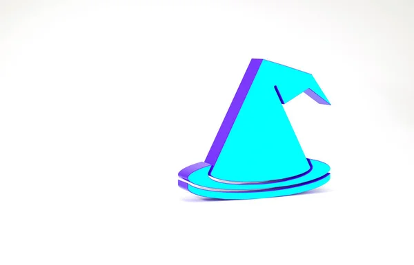 Sombrero de Bruja Turquesa icono aislado sobre fondo blanco. Feliz fiesta de Halloween. Concepto minimalista. 3D ilustración 3D render — Foto de Stock