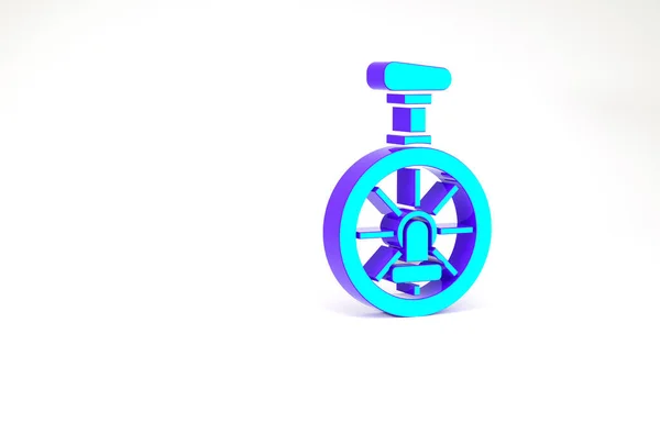 Turquoise Unicycle or one wheel bicycle icon isolated on white background. Monowheel bicycle. Minimalism concept. 3d illustration 3D render — Stock Photo, Image