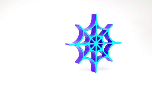 Τιρκουάζ Spider web εικονίδιο απομονώνονται σε λευκό φόντο. Πινακίδα. Καλό αποκριάτικο πάρτι. Μινιμαλιστική έννοια. 3d απεικόνιση 3D καθιστούν — Φωτογραφία Αρχείου