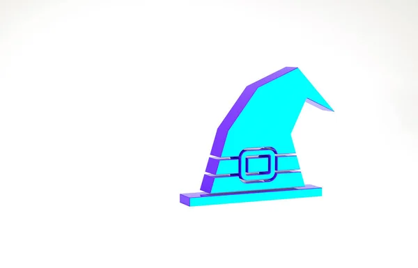 Sombrero de Bruja Turquesa icono aislado sobre fondo blanco. Feliz fiesta de Halloween. Concepto minimalista. 3D ilustración 3D render — Foto de Stock