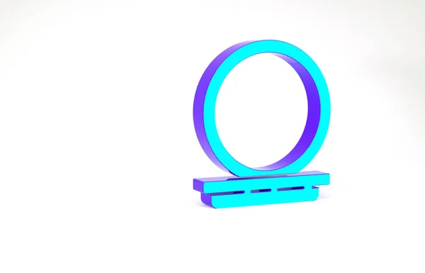 白い背景に鏡のアイコンが隔離されたターコイズメイクパウダー。3月8日。国際女性デー。最小限の概念。3Dイラスト3Dレンダリング — ストック写真