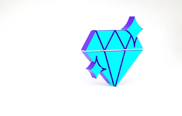 Tyrkysová ikona Diamond izolované na bílém pozadí. Symbol šperků. Drahokam. 8. března. Mezinárodní den šťastných žen. Minimalismus. 3D ilustrace 3D vykreslení — Stock fotografie