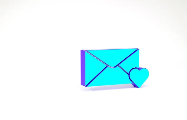 Turquoise Envelope with 8 March icon isolated on white background. Message love. Letter love and romance. International Happy Women Day. Minimalism concept. 3d illustration 3D render — Stock Photo, Image