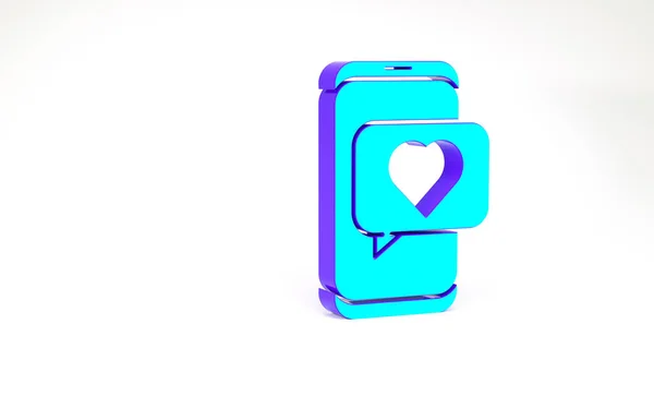 Turquoise Online dating app and chat icon isolated on white background. Międzynarodowy Dzień Szczęśliwych Kobiet. Koncepcja minimalizmu. Ilustracja 3D 3D renderowania — Zdjęcie stockowe