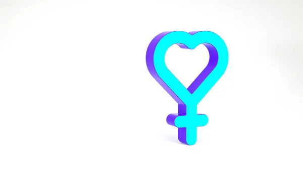 Icône de symbole de genre féminin turquoise isolée sur fond blanc. Le symbole de Vénus. Le symbole d'un organisme féminin ou d'une femme. Concept de minimalisme. Illustration 3D rendu 3D — Photo