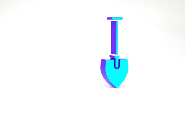 Tyrkysová ikona Shovel izolované na bílém pozadí. Zahradní nářadí. Nástroj pro zahradnictví, zemědělství, zemědělství. Minimalismus. 3D ilustrace 3D vykreslení — Stock fotografie