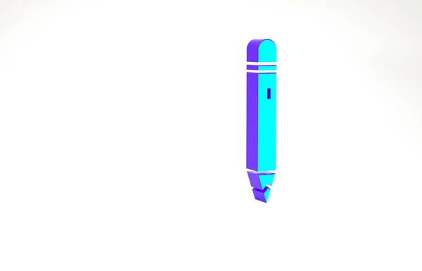 Türkisfarbener Bleistift mit Radiergummi-Symbol auf weißem Hintergrund. Zeichen- und Erziehungswerkzeuge. Schulamtssymbol. Minimalismus-Konzept. 3D Illustration 3D Renderer — Stockfoto