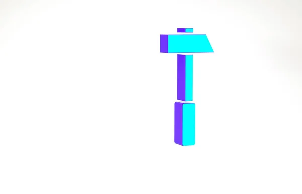 Tyrkysová ikona Kladivo izolované na bílém pozadí. Nástroj na opravu. Minimalismus. 3D ilustrace 3D vykreslení — Stock fotografie