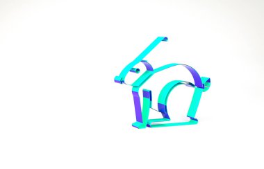 Beyaz arka planda izole edilmiş turkuaz Paskalya tavşanı ikonu. Paskalya Tavşanı. Minimalizm kavramı. 3d illüstrasyon 3B canlandırma