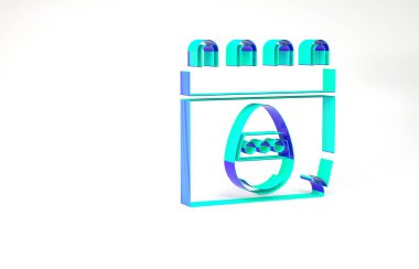 Paskalya yumurtası ikonlu turkuaz takvim beyaz arka planda izole edildi. İlkbahar Hristiyan bayramı sembolü. Minimalizm kavramı. 3d illüstrasyon 3B canlandırma