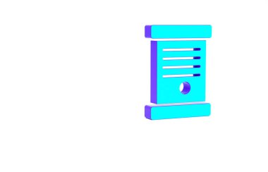 Turkuaz Karar, kağıt, parşömen, kaydırma simgesi beyaz arkaplanda izole edilmiş. Minimalizm kavramı. 3d illüstrasyon 3B canlandırma