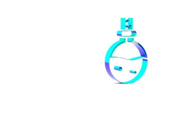 Beyaz arka planda izole edilmiş aşk ikonu ikonu içeren turkuaz şişe. Sevgililer Günü sembolü. Minimalizm kavramı. 3d illüstrasyon 3B canlandırma