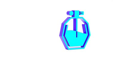 Beyaz arkaplanda izole edilmiş turkuaz parfüm ikonu. Minimalizm kavramı. 3d illüstrasyon 3B canlandırma