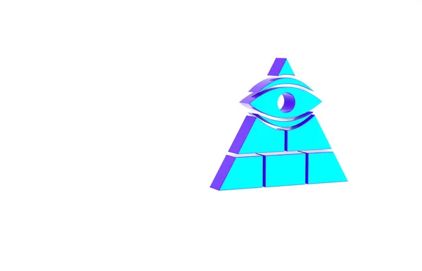 Turquesa Masones símbolo Ojo omnisciente de Dios icono aislado sobre fondo blanco. El ojo de la Providencia en el triángulo. Concepto minimalista. 3D ilustración 3D render —  Fotos de Stock