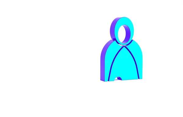 Turquoise Mantle, cloak, cape icon ізольований на білому тлі. Магічний плащ магів, чарівників і відьом для дизайну на галовін. Концепція мінімалізму. 3D-рендеринг — стокове фото