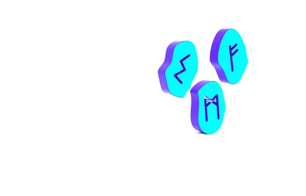 Ícone de runas turquesa mágica isolado no fundo branco. Conceito de minimalismo. 3D ilustração 3D render — Fotografia de Stock