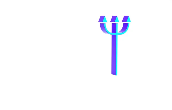 Türkiz Neptun szigony ikon elszigetelt fehér alapon. Minimalizmus koncepció. 3d illusztráció 3D render — Stock Fotó