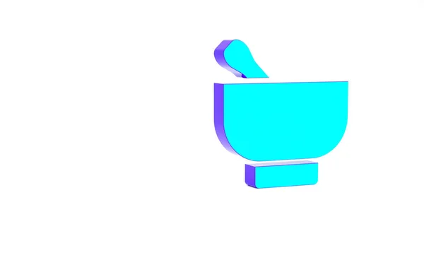 Turquoise Magic mortar and pestle icon isolated on white background. Minimalism concept. 3d illustration 3D render — Stock Photo, Image