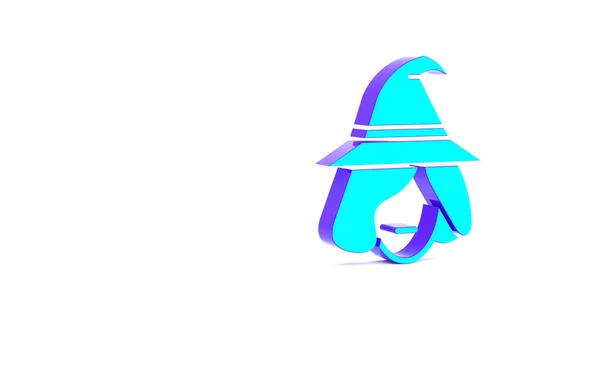 Ícone de bruxa azul-turquesa isolado no fundo branco. Feliz festa de Halloween. Conceito de minimalismo. 3D ilustração 3D render — Fotografia de Stock