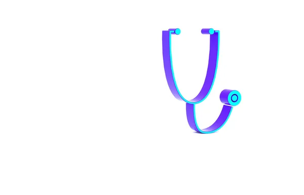 Turquoise Stethoscope ιατρικό όργανο εικονίδιο απομονώνονται σε λευκό φόντο. Μινιμαλιστική έννοια. 3d απεικόνιση 3D καθιστούν — Φωτογραφία Αρχείου