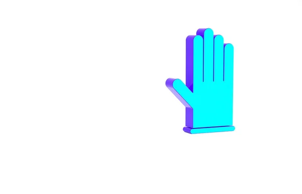 ターコイズ医療用ゴム手袋アイコンは白い背景に隔離されています。保護ゴム手袋。最小限の概念。3Dイラスト3Dレンダリング — ストック写真