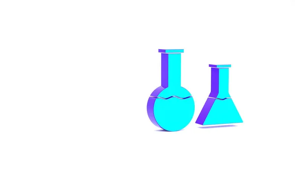 Turkoois Testbuis en kolf pictogram geïsoleerd op witte achtergrond. Chemische laboratoriumtest. Glaswerk voor laboratoria. Minimalisme concept. 3d illustratie 3D renderen — Stockfoto