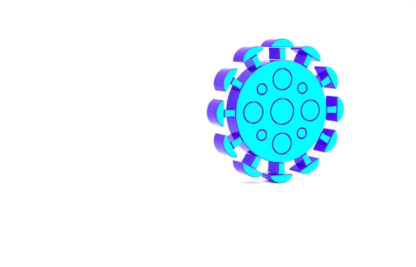 Turkusowa ikona wirusa izolowana na białym tle. Wirus Corona 2019-nCoV. Bakterie i zarazki, rak komórek, mikrob, grzyby. Koncepcja minimalizmu. Ilustracja 3D 3D renderowania — Zdjęcie stockowe