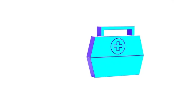 Turquoise First aid kit icon 은 흰색 배경에 분리되어 있다. 십자가가 있는 의료 상자. 응급 의료 장비. 건강 관리 개념. 미니멀리즘의 개념입니다. 3d 삽화 3D 렌더링 — 스톡 사진
