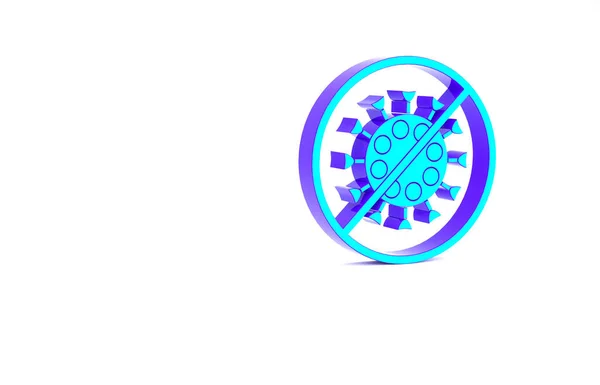 Turquoise Stop virus icon isolated on white background. Corona virus 2019-nCoV. Bacteria and germs, cell cancer, microbe, fungi. Minimalism concept. 3d illustration 3D render — Stock Photo, Image