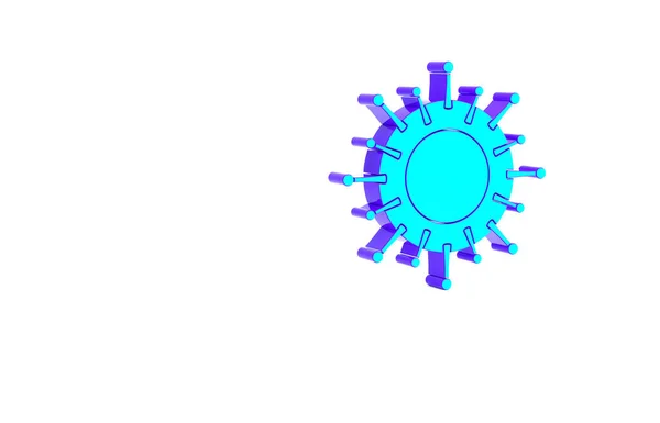 Tyrkysová ikona viru izolovaná na bílém pozadí. Corona virus 2019-nCoV. Bakterie a bakterie, rakovina buněk, mikrobi, houby. Minimalismus. 3D ilustrace 3D vykreslení — Stock fotografie