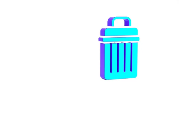 绿松石垃圾堆可以在白色背景上被隔离.垃圾箱标志。回收篮图标。办公室垃圾图标。最低纲领的概念。3D渲染3D插图 — 图库照片