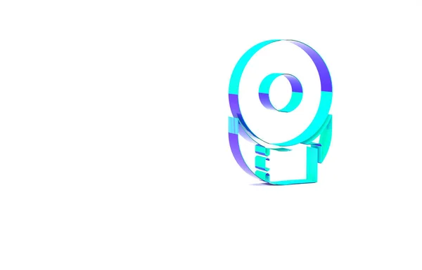 Ікона паперового рулону Turquoise Toilet ізольована на білому тлі. Концепція мінімалізму. 3D-рендеринг — стокове фото