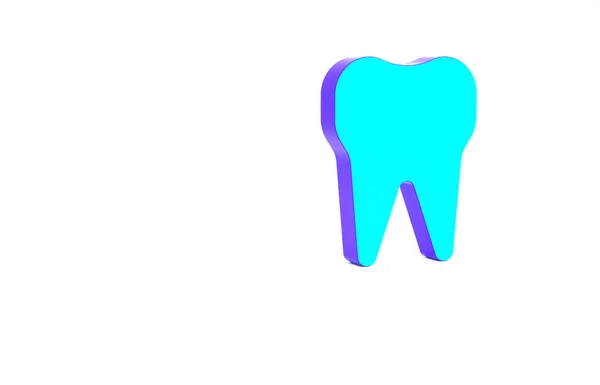 Icône dent turquoise isolée sur fond blanc. Symbole de dent pour clinique dentaire ou centre médical de dentiste et paquet de dentifrice. Concept de minimalisme. Illustration 3D rendu 3D — Photo