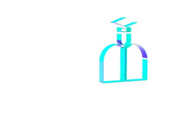 Turkuaz Öğrenci simgesi beyaz arkaplanda izole edildi. Minimalizm kavramı. 3d illüstrasyon 3B canlandırma