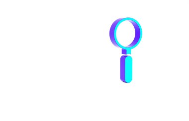 Beyaz arka planda izole edilmiş turkuaz büyüteç simgesi. Arama, odaklanma, yakınlaştırma, iş sembolü. Minimalizm kavramı. 3d illüstrasyon 3B canlandırma