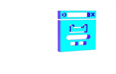 Turkuaz Tarayıcı pencere simgesi beyaz arkaplanda izole edildi. Minimalizm kavramı. 3d illüstrasyon 3B canlandırma