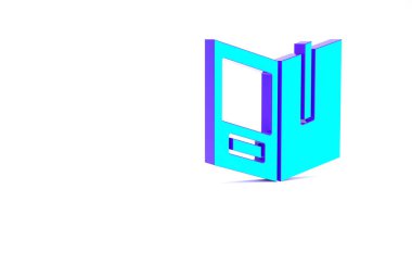 Turkuaz Açık kitap simgesi beyaz arkaplanda izole edildi. Minimalizm kavramı. 3d illüstrasyon 3B canlandırma