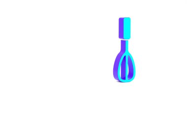 Turkuaz Mutfak çırpma simgesi beyaz arkaplanda izole edildi. Mutfak aletleri, yumurta çırpıcı. Çatal bıçak seti. Yemek karışımı sembolü. Minimalizm kavramı. 3d illüstrasyon 3B canlandırma