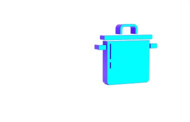 Turkuaz tencere ikonu beyaz arka planda izole edildi. Haşlama ya da güveç besin sembolü. Minimalizm kavramı. 3d illüstrasyon 3B canlandırma