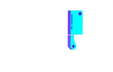 Turkuaz Et Helikopteri simgesi beyaz arkaplanda izole edildi. Et için mutfak bıçağı. Kasap bıçağı. Mutlu Cadılar Bayramı Partisi. Minimalizm kavramı. 3d illüstrasyon 3B canlandırma