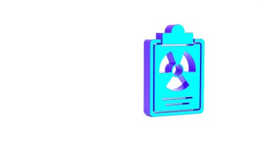 Turkuaz Radyasyon uyarı belgesi simgesi beyaz arkaplanda izole edildi. Metin dosyası. Minimalizm kavramı. 3d illüstrasyon 3B canlandırma