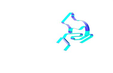 Turkuaz test tüpü ve el ikonunda beyaz arka planda izole edilmiş şişe. Kimyasal laboratuvar testi. Laboratuvar camları. Minimalizm kavramı. 3d illüstrasyon 3B canlandırma